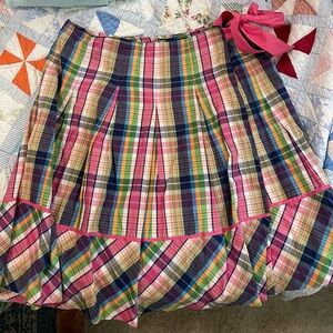 Lilly Pulitzer Ribbon Wrap Skirt Pleated Sz 10 Plaid Multicolored Pink Bow Tie